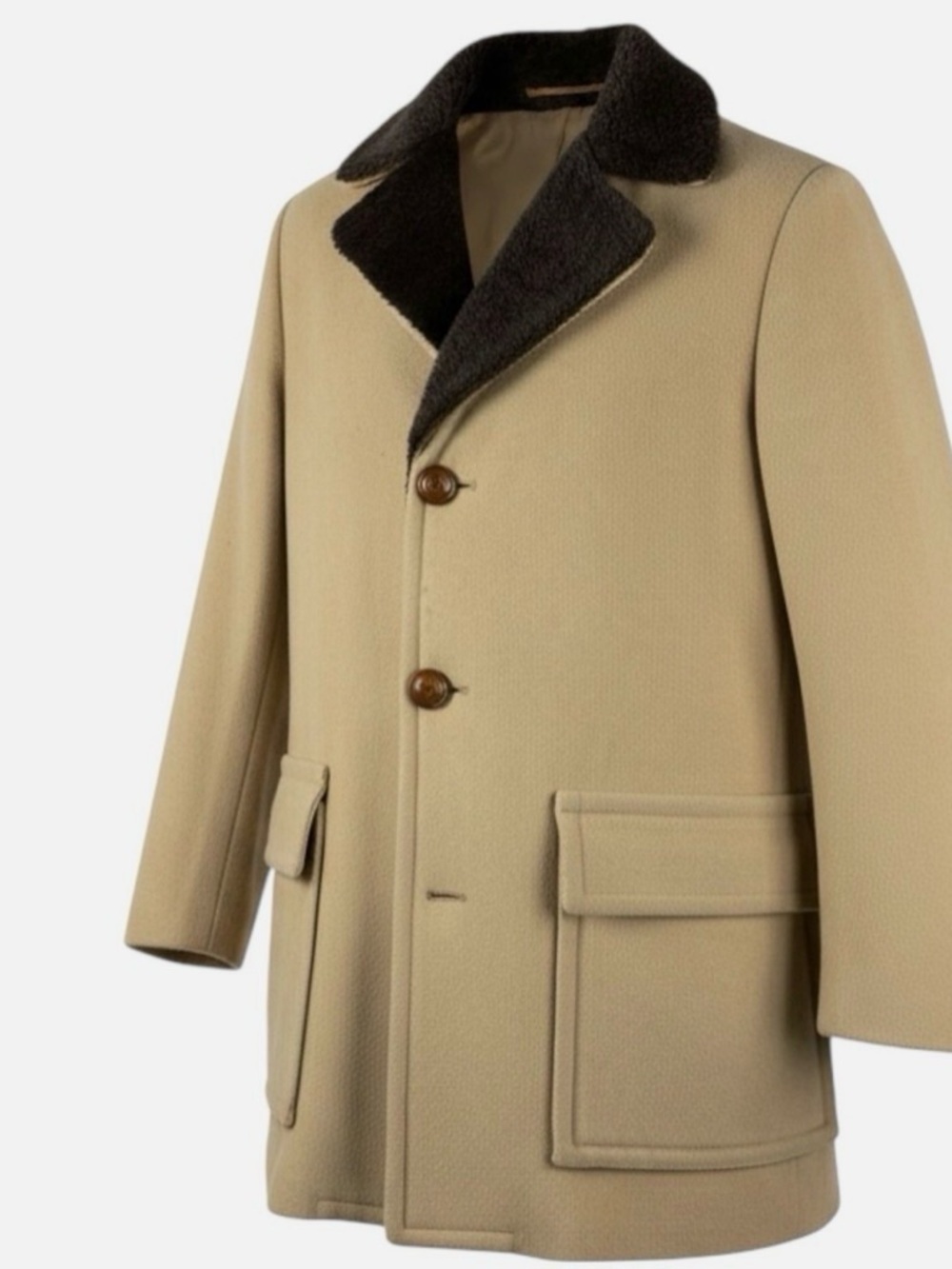 Pendleton Camel Wool Pea Coat with Dark Brown Fur Collar